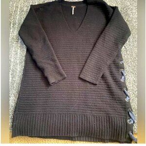 Free People Tunic Sweater With Side Lace Black